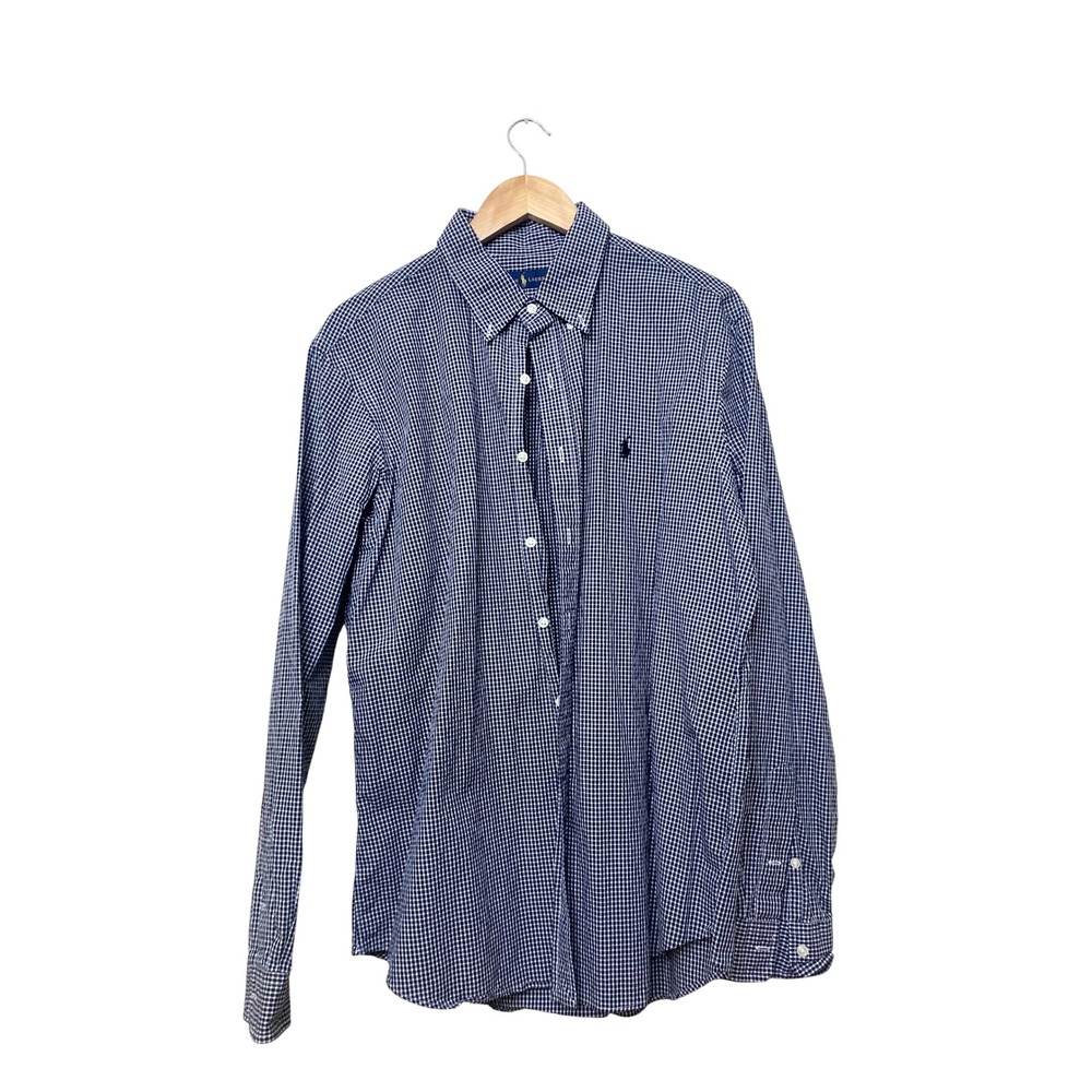 Polo Ralph Lauren Mens XL Navy Blue White‎ Gingham Cotton Button Down Shirt